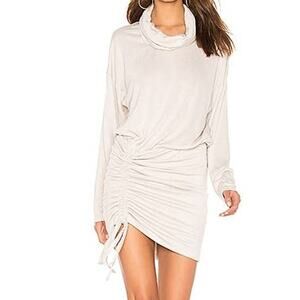 Free People Sundown Mini Dress Ruched Drawstring Side Cowl Neck Long Sleeve